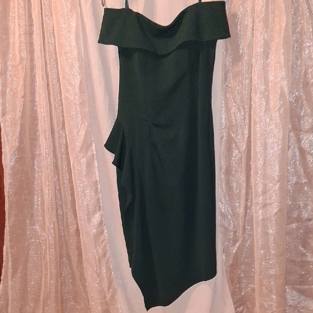 Chic One-Shoulder Dark Green Dress - Picture 8 of 9